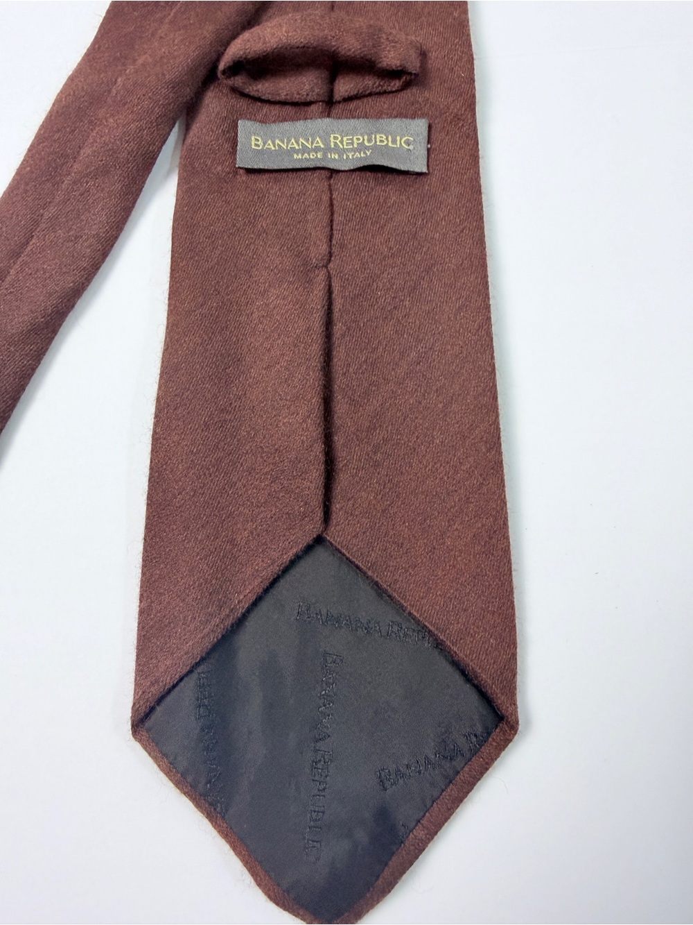 Banana Republic Brown Wool Silk Tie Made In Italy Solid Textured Necktie Mens - Picture 8 of 8